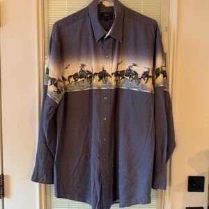 Vintage Roper Western Cowboy Rodeo Blue Pearl Snap Shirt Men’s Long Sleeve Sz XL